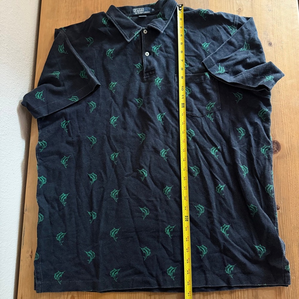 Polo Ralph Lauren Mens XL Navy Blue Marlin Fish Embroidered Polo Shirt Pocket - Picture 4 of 6